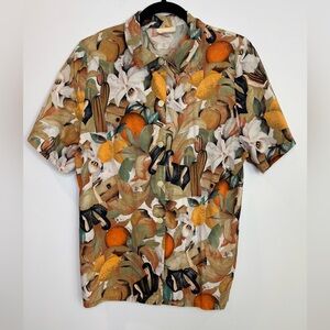 Vintage Multicolor orange women lys printed cotton Short Sleeve Shirt